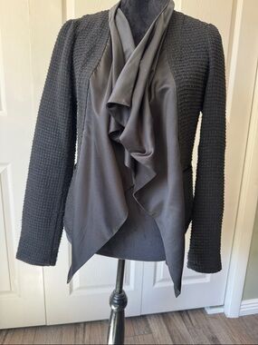 Vera Wang Black Textured Open-Front Blazer with Draped Front